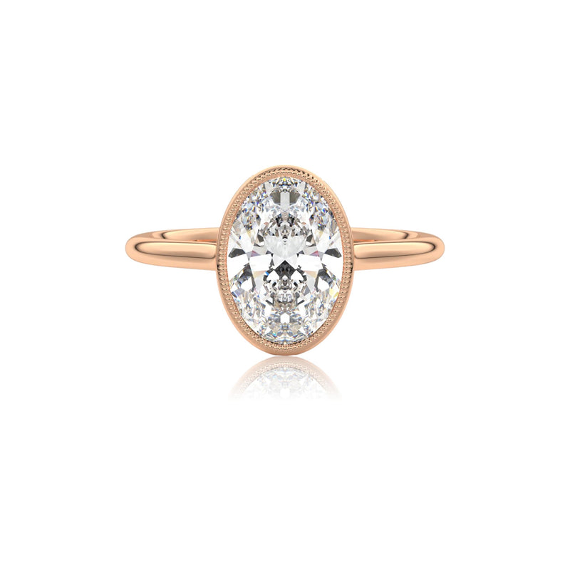 Oval Classic Rub-Over Moissanite Engagement Ring With Milgrain Edge