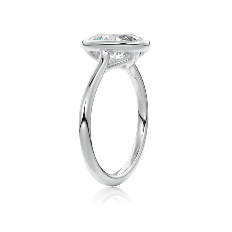 Oval Classic Rub-Over Diamond Engagement Ring With Milgrain Edge