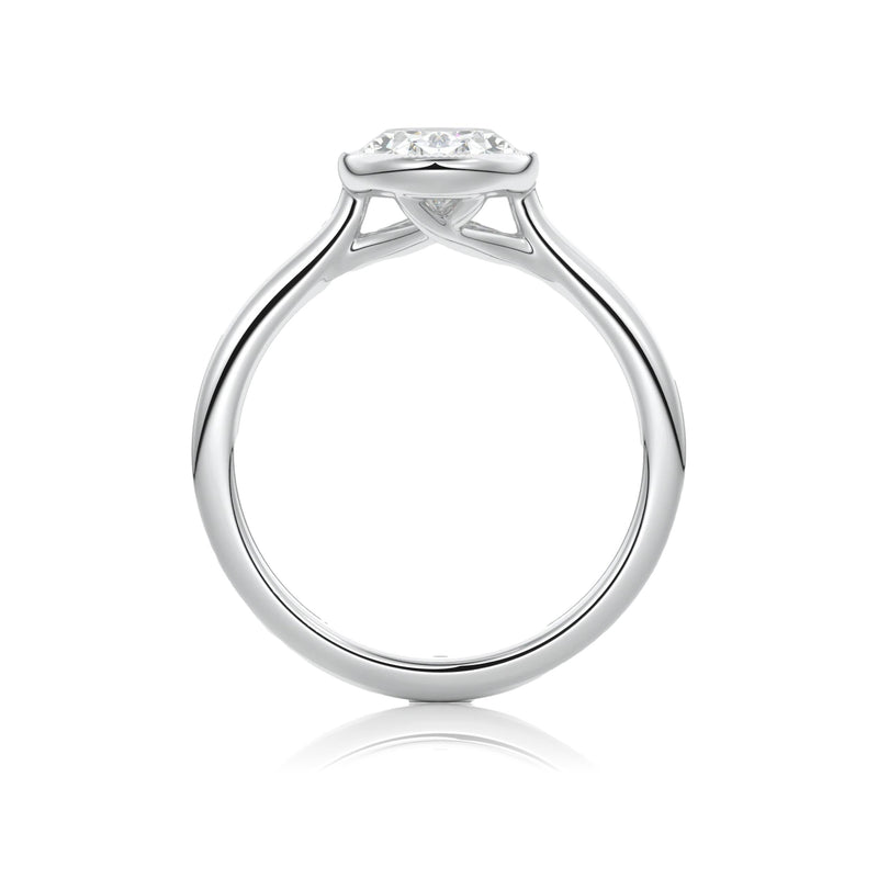 Oval Classic Rub-Over Moissanite Engagement Ring With Milgrain Edge