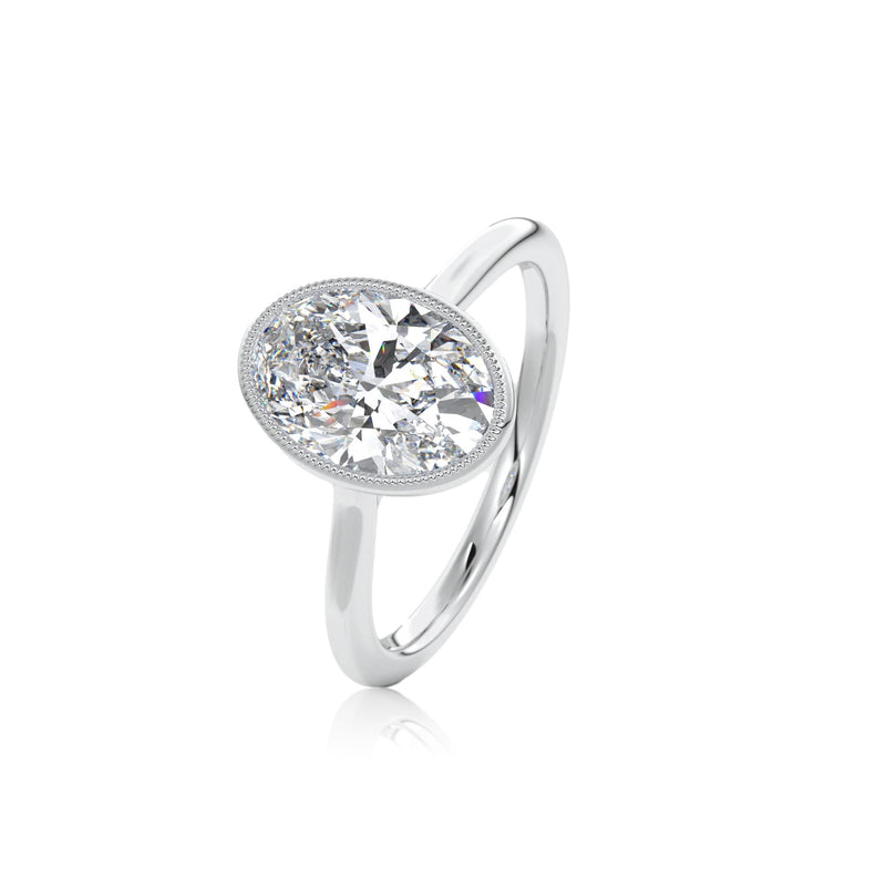 Oval Classic Rub-Over Moissanite Engagement Ring With Milgrain Edge