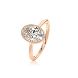 Oval Classic Rub-Over Diamond Engagement Ring With Milgrain Edge