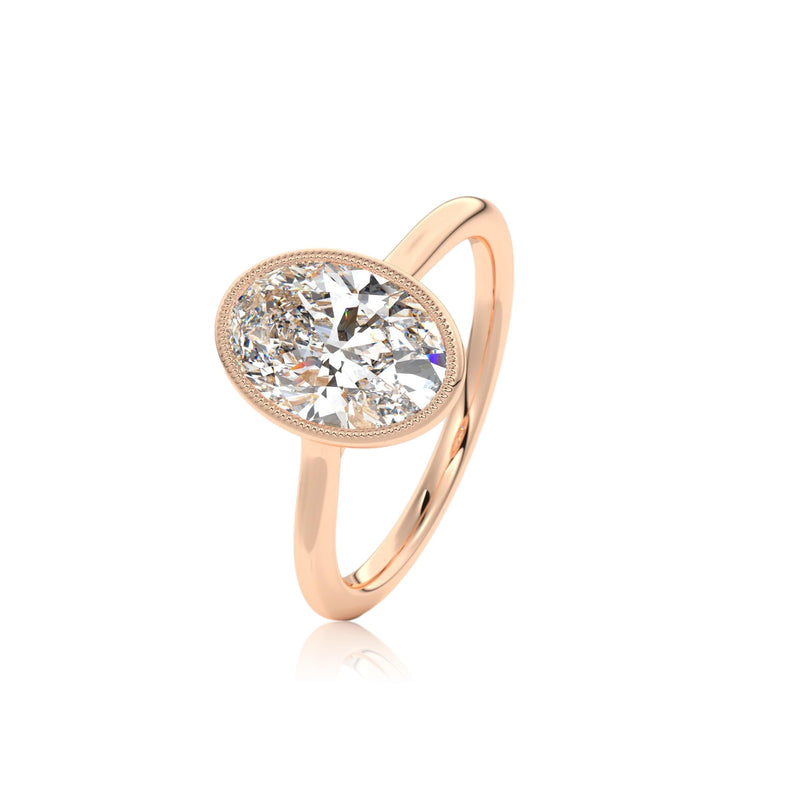Oval Classic Rub-Over Moissanite Engagement Ring With Milgrain Edge