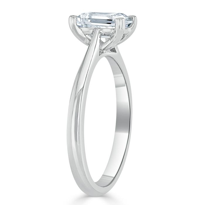 Lab-Diamond Emerald Cut Engagement Ring, Tiffany Style, Choose Your Stone Size and Metal
