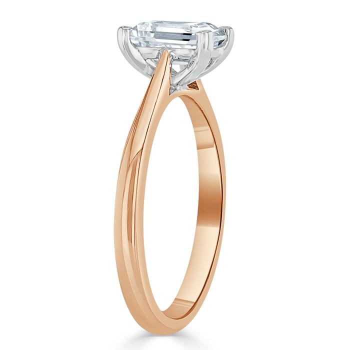 Lab-Diamond Emerald Cut Engagement Ring, Tiffany Style, Choose Your Stone Size and Metal