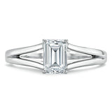 1.00ct  Emerald Cut Moissanite Engagement Ring, Tiffany Style Split Shank,  Available in White Gold, Platinum, Rose Gold or Yellow Gold