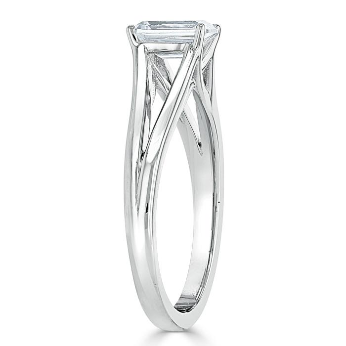 Lab-Diamond Emerald Cut Engagement Ring, Tiffany Style Split Shank, Choose Your Stone Size and Metal