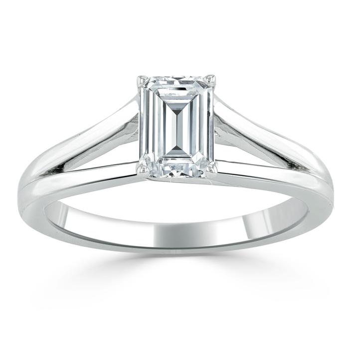1.00ct  Emerald Cut Moissanite Engagement Ring, Tiffany Style Split Shank,  Available in White Gold, Platinum, Rose Gold or Yellow Gold