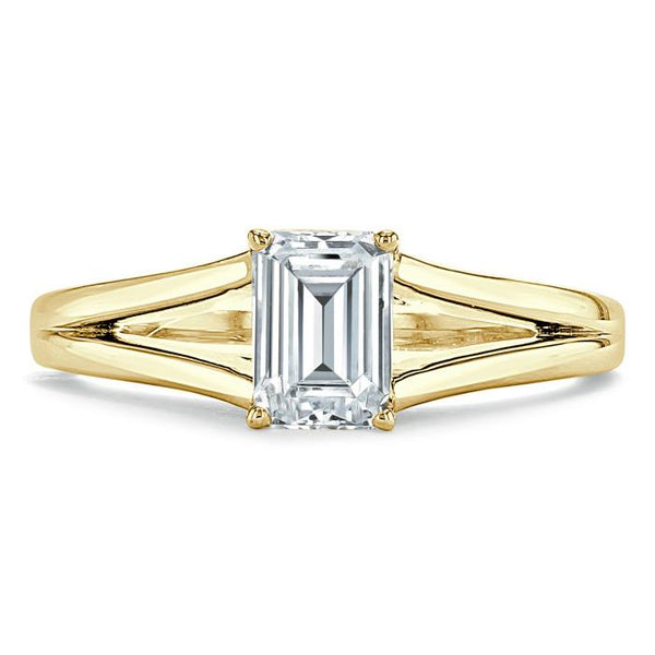 1.00ct  Emerald Cut Moissanite Engagement Ring, Tiffany Style Split Shank,  Available in White Gold, Platinum, Rose Gold or Yellow Gold