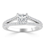 Lab-Diamond Princess Cut Engagement Ring, Split Shank, Choose Your Stone Size and Metal