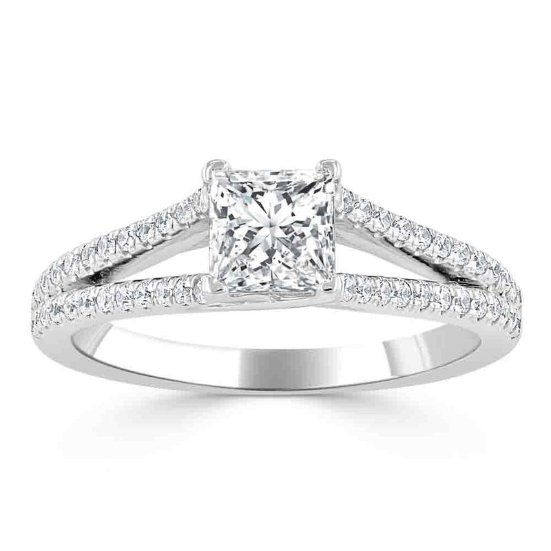 1.35ct  Princess Cut Moissanite Engagement Ring, Split Shank,  Available in White Gold, Platinum, Rose Gold or Yellow Gold