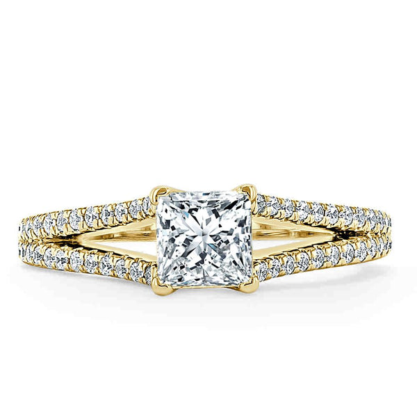 Lab-Diamond Princess Cut Engagement Ring, Split Shank, Choose Your Stone Size and Metal