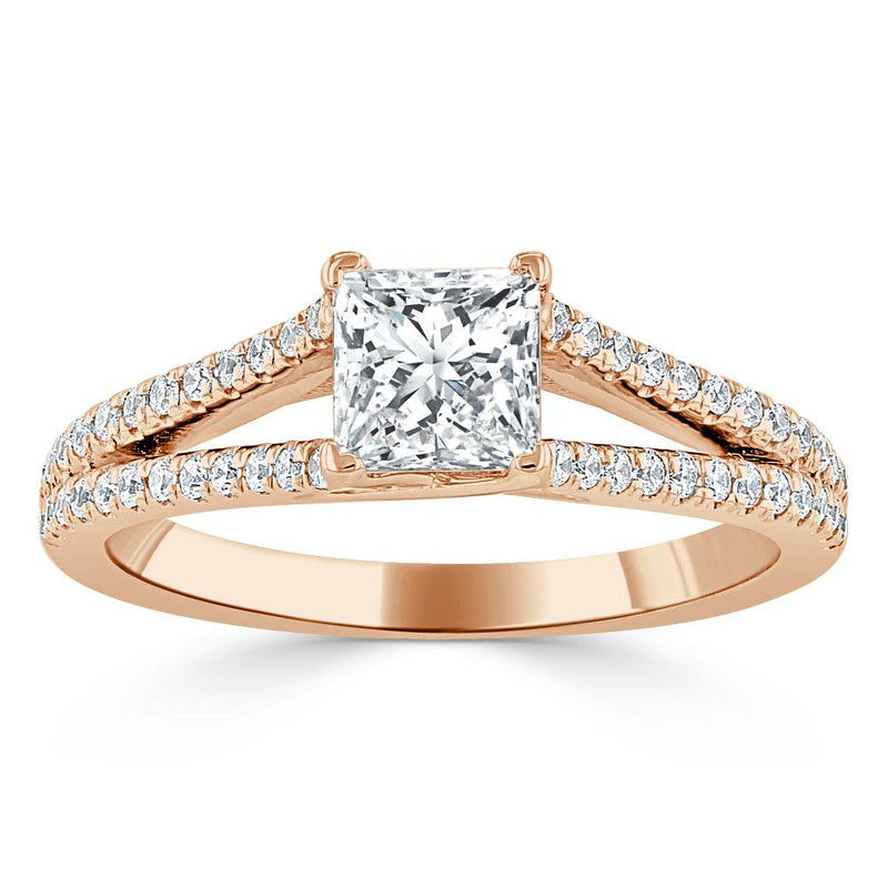 Lab-Diamond Princess Cut Engagement Ring, Split Shank, Choose Your Stone Size and Metal