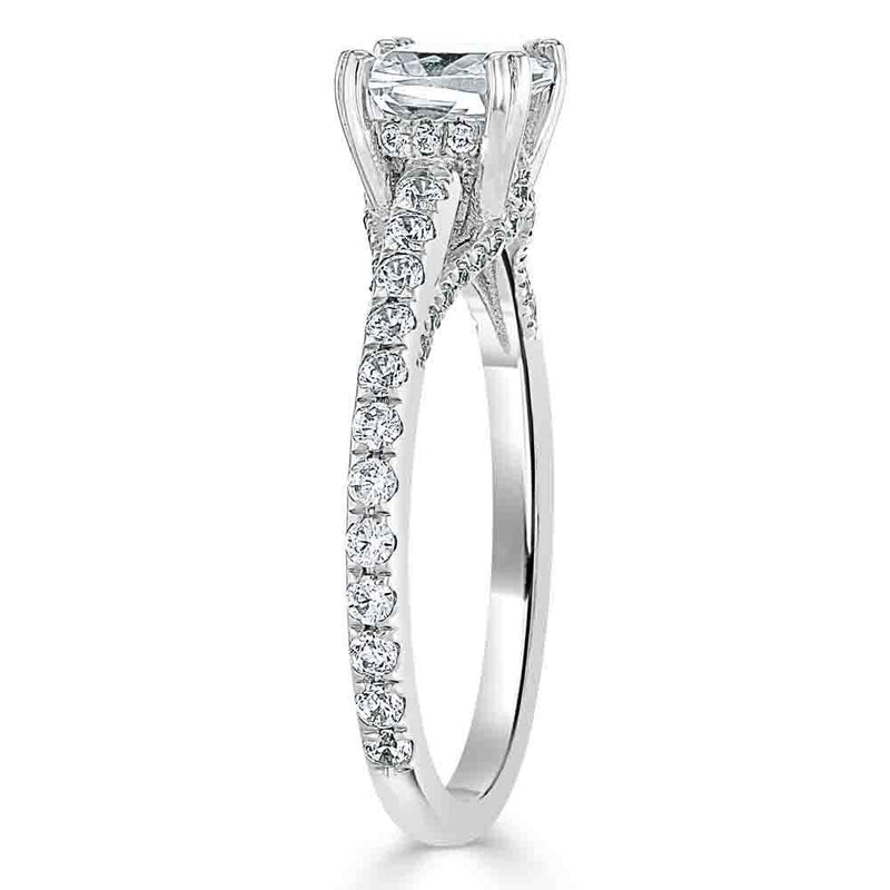 1.40ct  Cushion Cut Moissanite Engagement Ring, Tiffany Style,  Available in White Gold, Platinum, Rose Gold or Yellow Gold