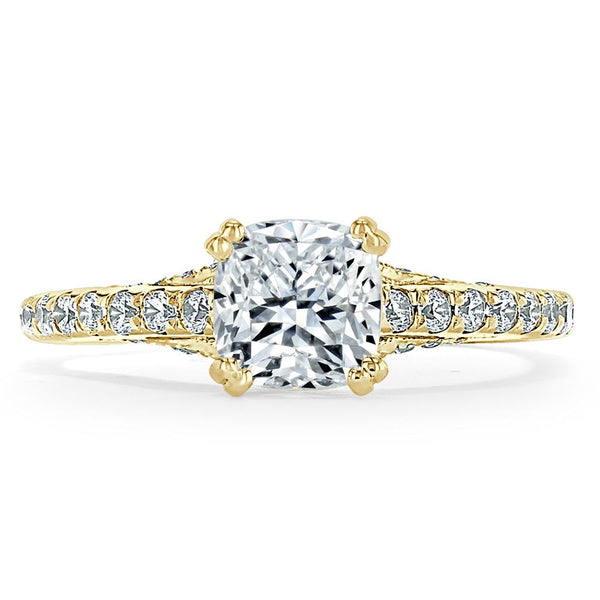 Lab-Diamond Cushion Cut Engagement Ring, Tiffany Style, Choose Your Stone Size and Metal