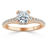 Lab-Diamond Cushion Cut Engagement Ring, Tiffany Style, Choose Your Stone Size and Metal