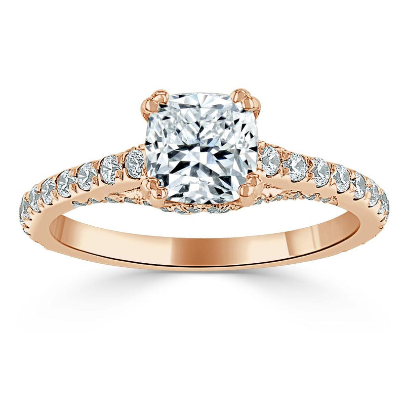 Lab-Diamond Cushion Cut Engagement Ring, Tiffany Style, Choose Your Stone Size and Metal