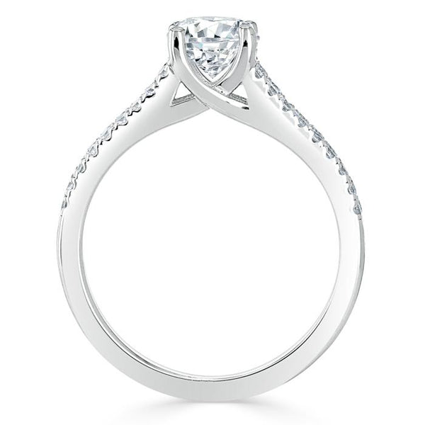 1.35ct  Cushion Cut Moissanite Engagement Ring, Split Shank,  Available in White Gold, Platinum, Rose Gold or Yellow Gold