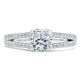 1.35ct  Cushion Cut Moissanite Engagement Ring, Split Shank,  Available in White Gold, Platinum, Rose Gold or Yellow Gold