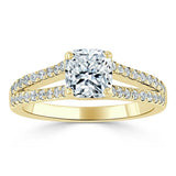 1.35ct  Cushion Cut Moissanite Engagement Ring, Split Shank,  Available in White Gold, Platinum, Rose Gold or Yellow Gold