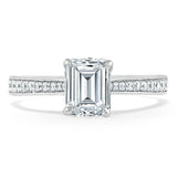 1.00ct  Emerald Cut Moissanite Engagement Ring, Classic Style,  Available in White Gold, Platinum, Rose Gold or Yellow Gold