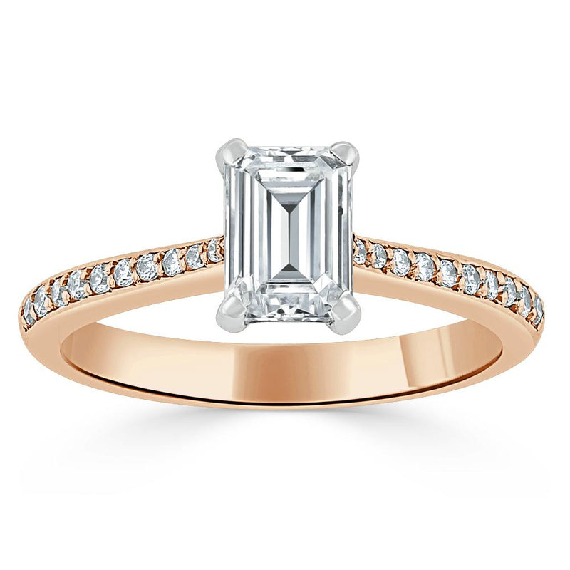 1.00ct  Emerald Cut Moissanite Engagement Ring, Classic Style,  Available in White Gold, Platinum, Rose Gold or Yellow Gold