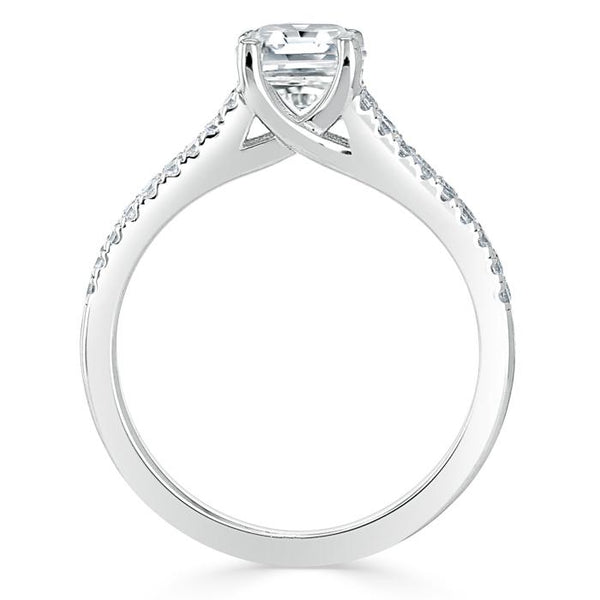 1.35ct  Emerald Cut Moissanite Engagement Ring, Split Shank,  Available in White Gold, Platinum, Rose Gold or Yellow Gold