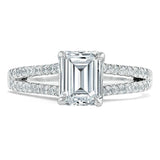 1.35ct  Emerald Cut Moissanite Engagement Ring, Split Shank,  Available in White Gold, Platinum, Rose Gold or Yellow Gold