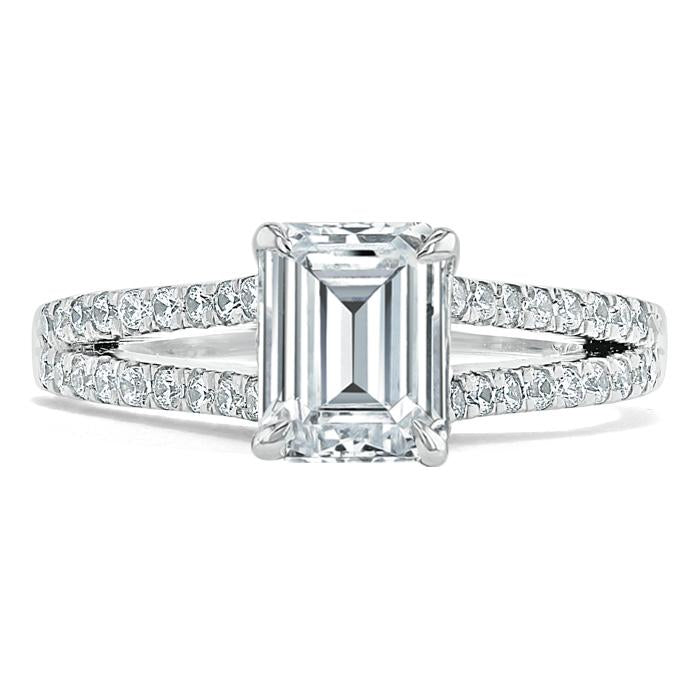 1.35ct  Emerald Cut Moissanite Engagement Ring, Split Shank,  Available in White Gold, Platinum, Rose Gold or Yellow Gold