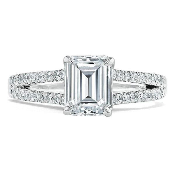 Lab-Diamond Emerald Cut Engagement Ring, Split Shank, Choose Your Stone Size and Metal