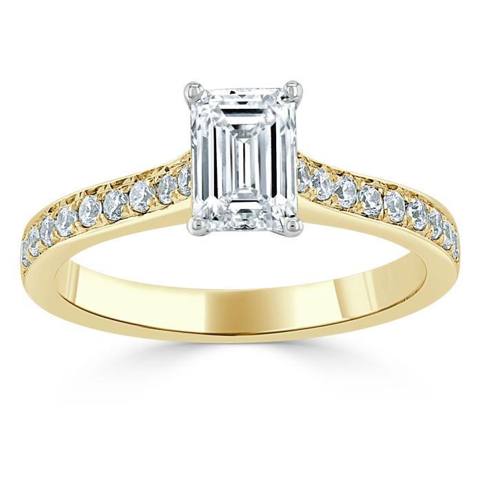 1.20ct  Emerald Cut Moissanite Engagement Ring, Classic Style,  Available in White Gold, Platinum, Rose Gold or Yellow Gold