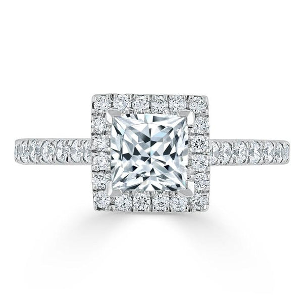 Lab-Diamond Princess Cut Engagement Ring, Classic Halo, Choose Your Stone Size and Metal