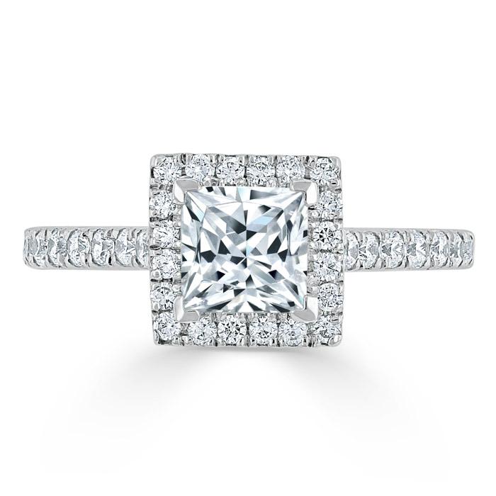 1.40ct  Princess Cut Moissanite Engagement Ring, Classic Halo,  Available in White Gold, Platinum, Rose Gold or Yellow Gold