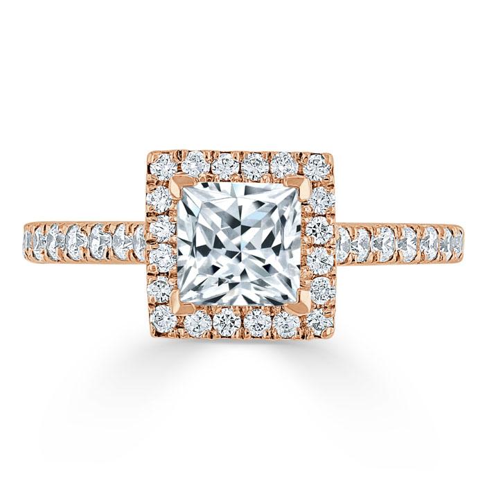 1.40ct  Princess Cut Moissanite Engagement Ring, Classic Halo,  Available in White Gold, Platinum, Rose Gold or Yellow Gold