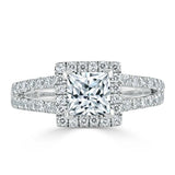 Lab-Diamond Princess Cut Engagement Ring, Classic Halo with Split Shank, Choose Your Stone Size and Metal