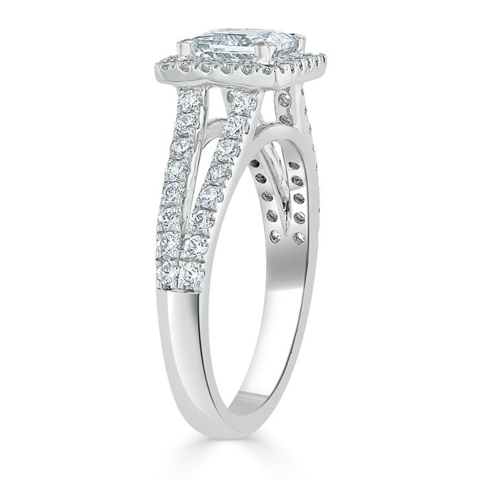 1.60ct  Princess Cut Moissanite Engagement Ring, Classic Halo with Split Shank,  Available in White Gold, Platinum, Rose Gold or Yellow Gold