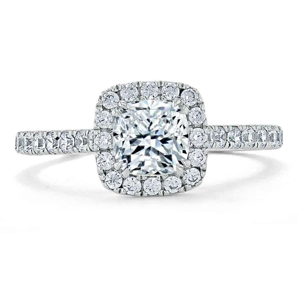 Lab-Diamond Cushion Cut Halo Engagement Ring, Tiffany Style, Choose Your Stone Size and Metal