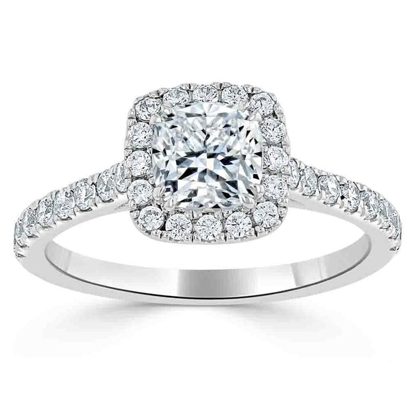 Lab-Diamond Cushion Cut Halo Engagement Ring, Tiffany Style, Choose Your Stone Size and Metal