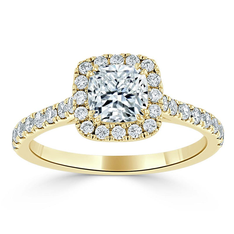 1.40ct  Cushion Cut Moissanite Halo Engagement Ring, Tiffany Style,  Available in White Gold, Platinum, Rose Gold or Yellow Gold