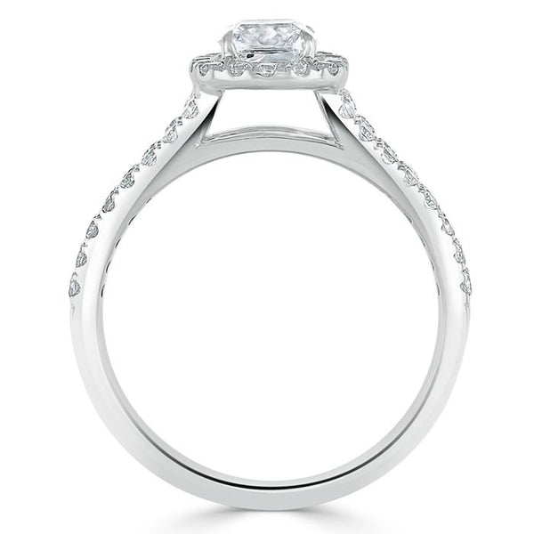 Lab-Diamond Cushion Cut Engagement Ring, Classic Halo with Split Shank, Choose Your Stone Size and Metal