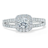 Lab-Diamond Cushion Cut Engagement Ring, Classic Halo with Split Shank, Choose Your Stone Size and Metal