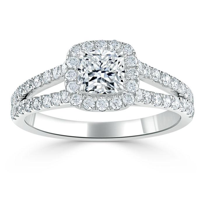 1.60ct  Cushion Cut Moissanite Engagement Ring, Classic Halo with Split Shank,  Available in White Gold, Platinum, Rose Gold or Yellow Gold