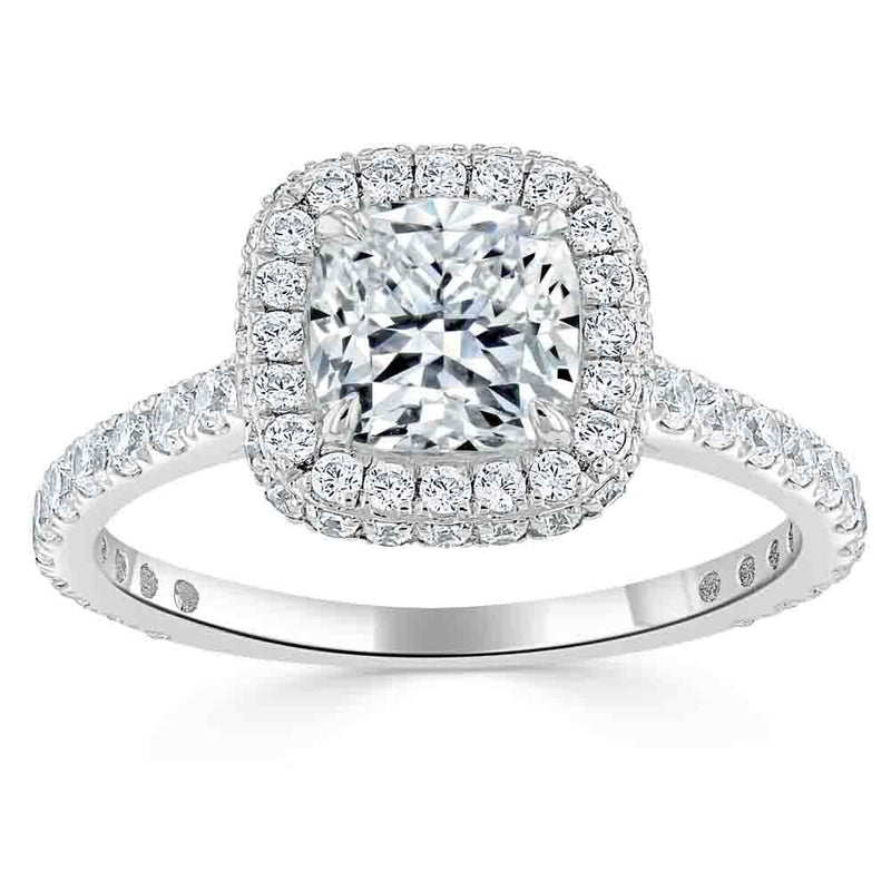 1.60ct  Cushion Cut Moissanite Halo Engagement Ring, Tiffany Style,  Available in White Gold, Platinum, Rose Gold or Yellow Gold