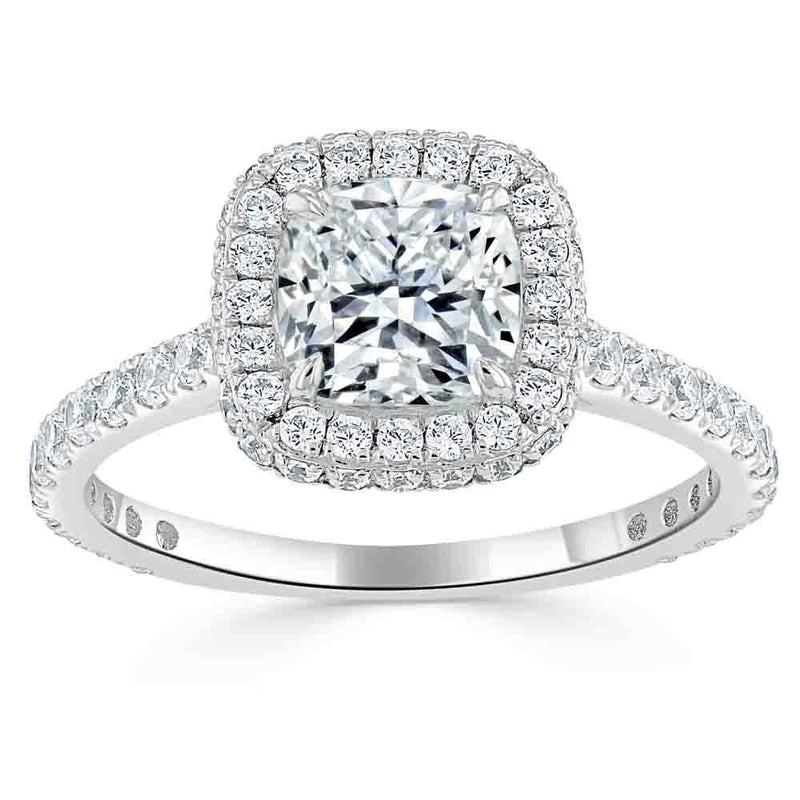 Lab-Diamond Cushion Cut Halo Engagement Ring, Tiffany Style, Choose Your Stone Size and Metal
