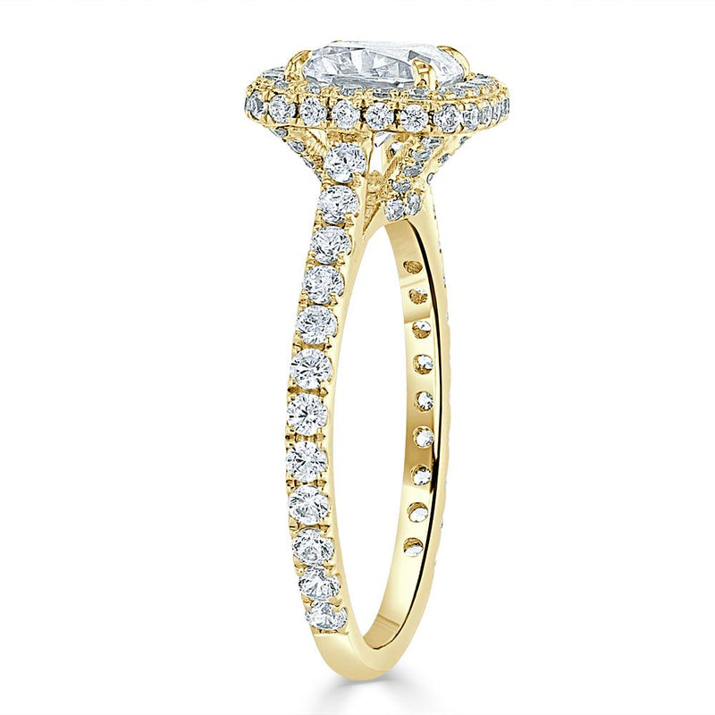 Lab-Diamond Cushion Cut Halo Engagement Ring, Tiffany Style, Choose Your Stone Size and Metal