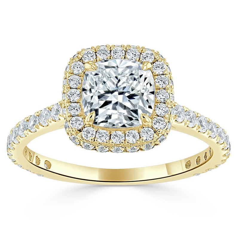 Lab-Diamond Cushion Cut Halo Engagement Ring, Tiffany Style, Choose Your Stone Size and Metal