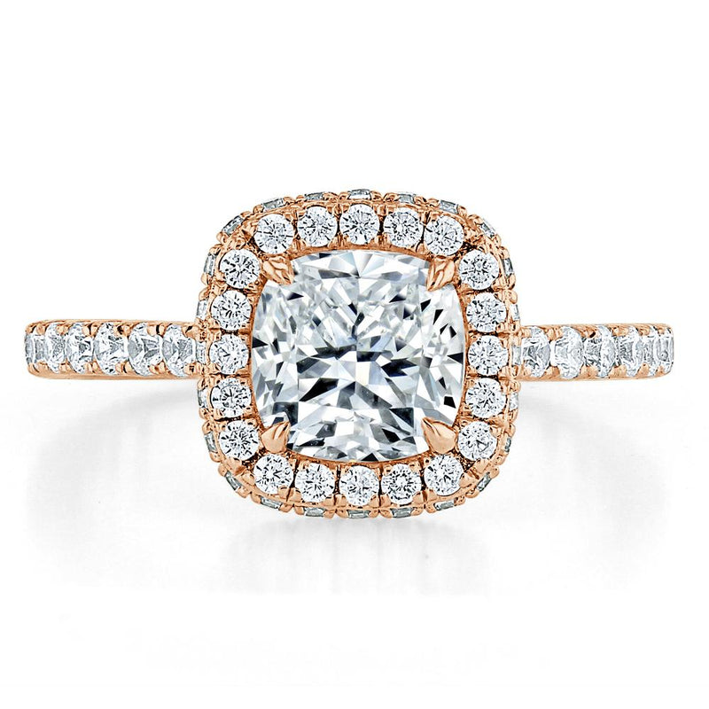 1.60ct  Cushion Cut Moissanite Halo Engagement Ring, Tiffany Style,  Available in White Gold, Platinum, Rose Gold or Yellow Gold