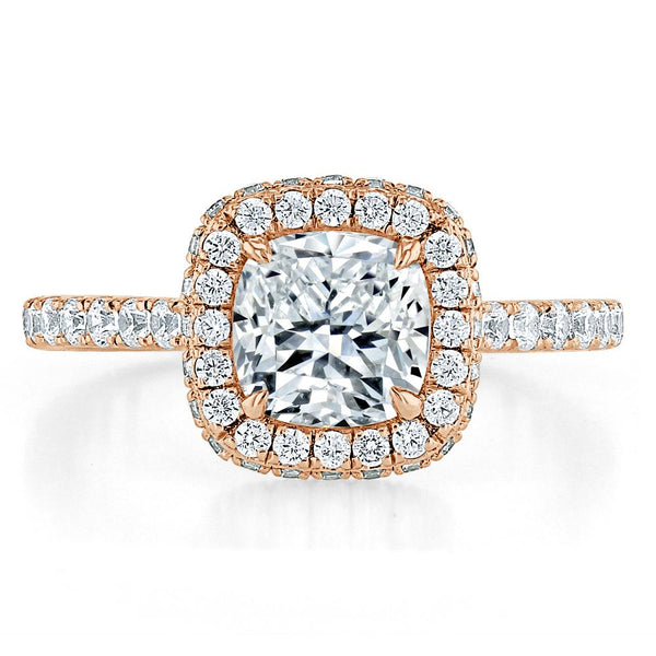 Lab-Diamond Cushion Cut Halo Engagement Ring, Tiffany Style, Choose Your Stone Size and Metal