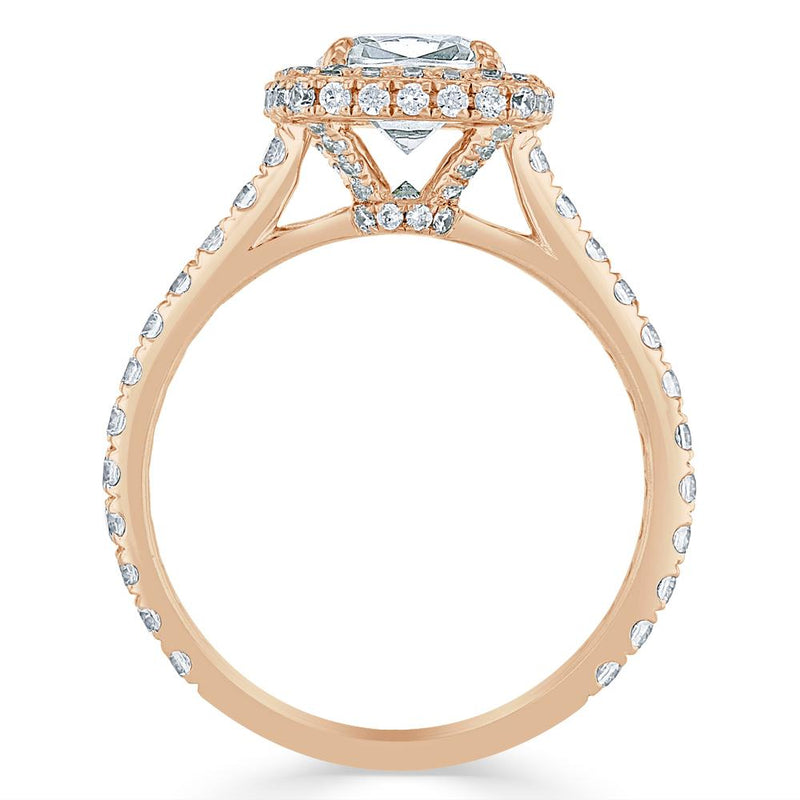 Lab-Diamond Cushion Cut Halo Engagement Ring, Tiffany Style, Choose Your Stone Size and Metal