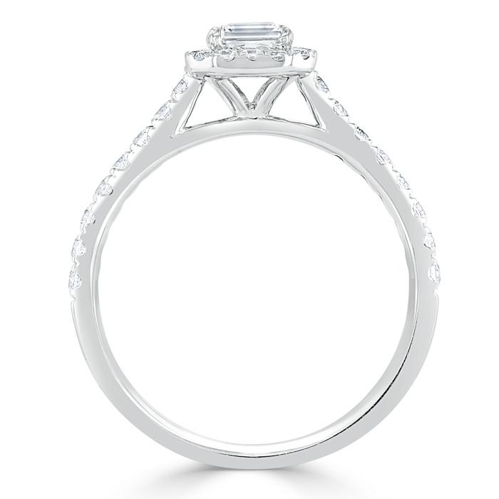 1.45ct  Emerald Cut Moissanite Engagement Ring, Classic Halo,  Available in White Gold, Platinum, Rose Gold or Yellow Gold