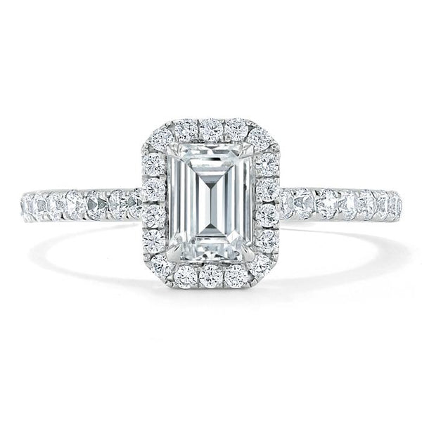 Lab-Diamond Emerald Cut Engagement Ring, Classic Halo, Choose Your Stone Size and Metal